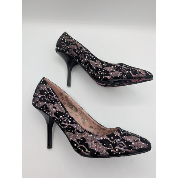 Betsey Johnson | Betseyville Rhinestone Lace Heels Pointed Toe | Size 8.5 - Picture 4 of 8